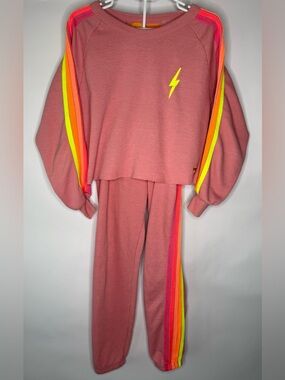 Aviator Nation Bolt Embroidery Classic Cropped Crew and 5 Stripe Sweatpants Set